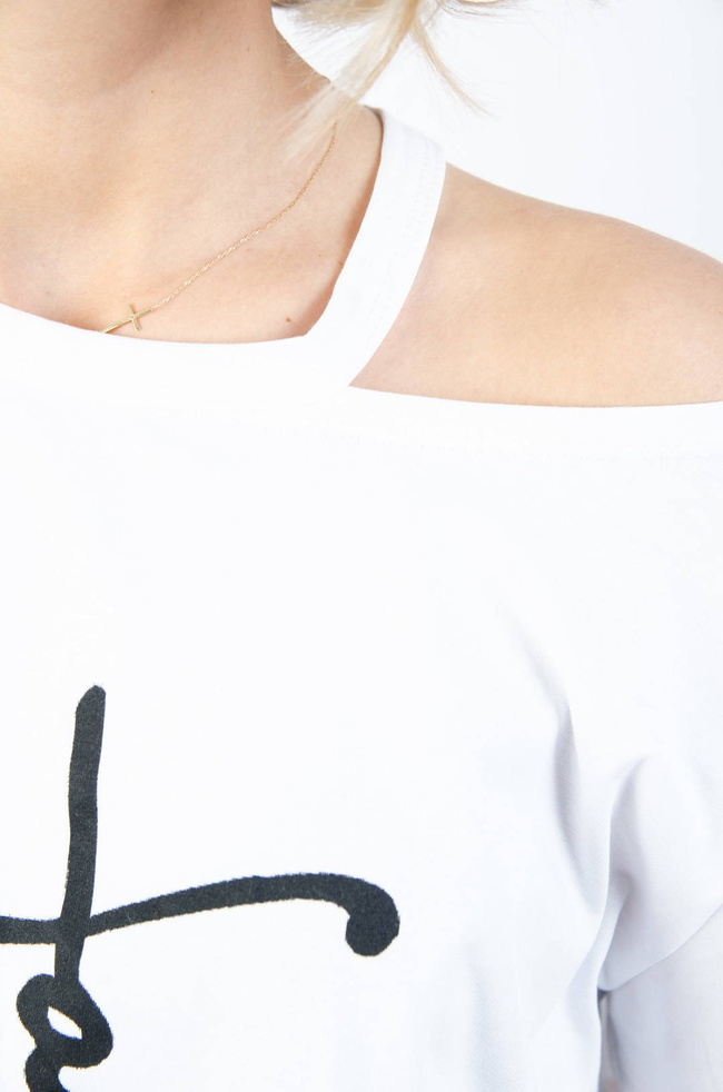 BIAŁY T-SHIRT FAITH Z WYCIĘCIEM