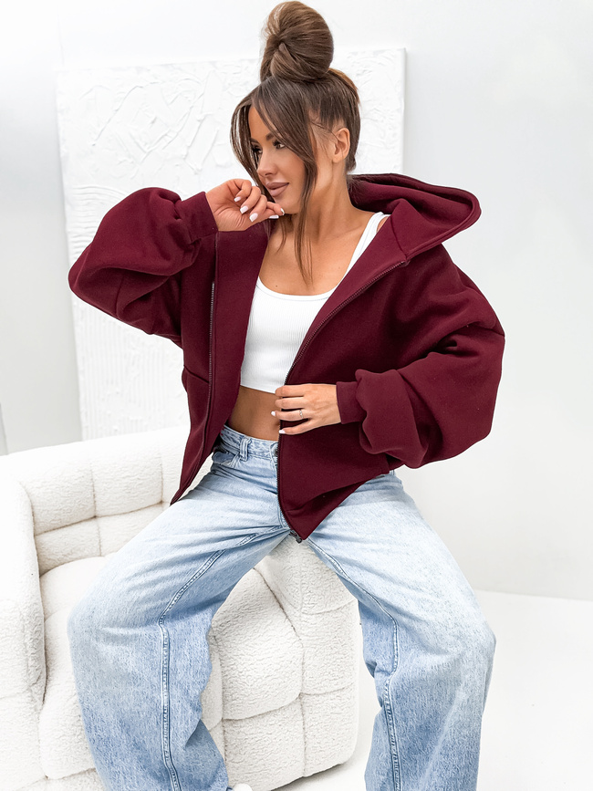 BLUZA Z KAPTUREM OVERSIZE- BORDOWA