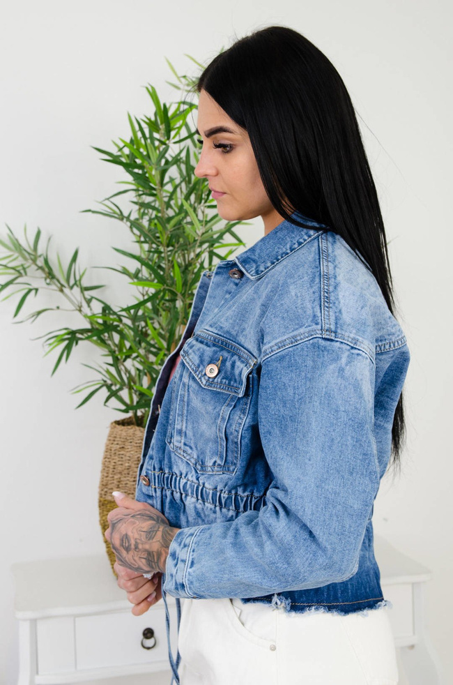 NIEBIESKA KURTKA JEANSOWA Z MARSZCZENIEM