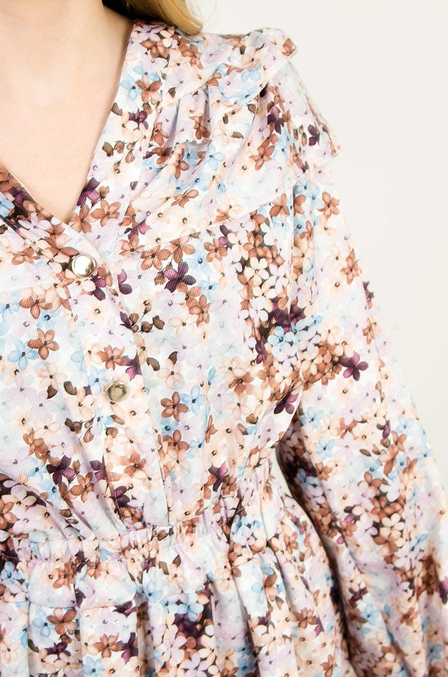 KWIECISTA SUKIENKA Z FALBANAMI ORAZ GUMKĄ W PASIE