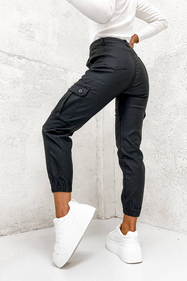 SPODNIE BOJÓWKI Z IMITACJI SKÓRY- CZARNE