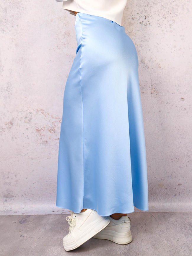 SATYNOWA SPÓDNICA Z GUMKĄ W PASIE - NIEBIESKA