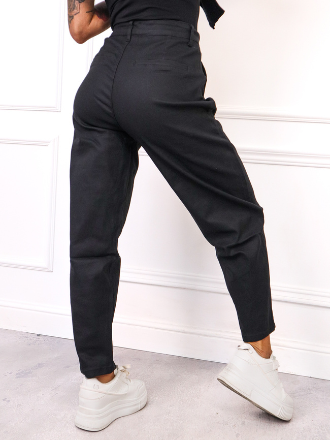 SPODNIE WOSKOWANE MOM FIT- CZARNE