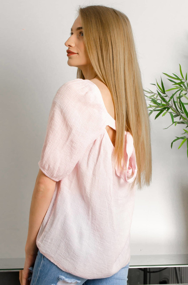 RÓŻOWA BLUZKA Z KWADRATOWYM DEKOLTEM