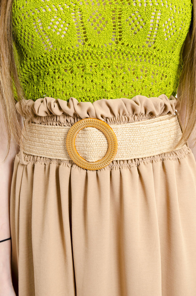 SPÓDNICA MAXI Z GUMĄ + PASEK BRĄZOWA