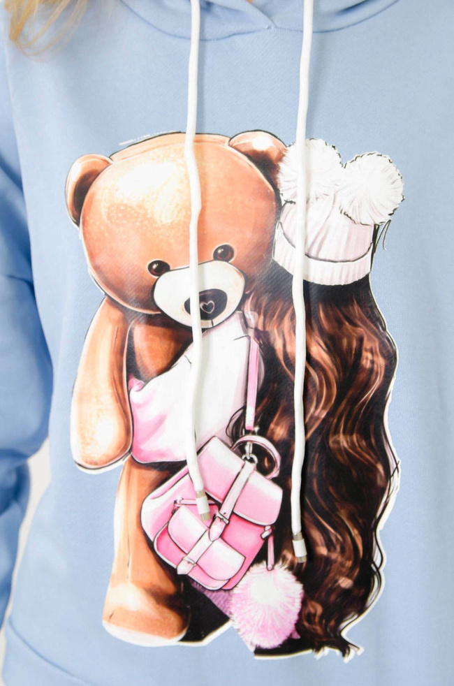 NIEBIESKI KOMPLET DRESOWY BLUZA + SPODNIE O LUŹNYM KROJU 