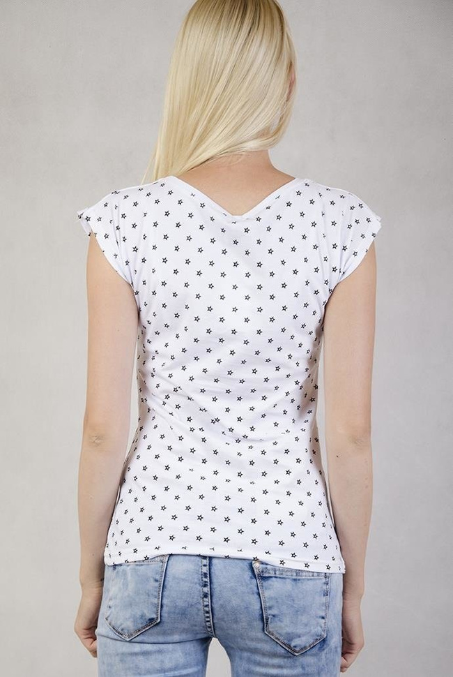 Biała bluzka w gwiazdki z różowym napisem