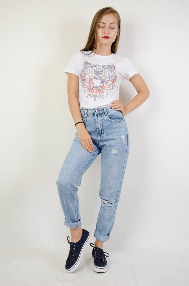 SPODNIE JEANSOWE TYPU BOYFRIEND Z PRZETARCIAMI