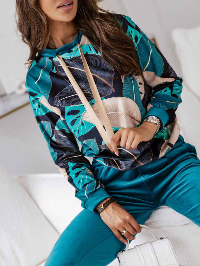 KOMPLET DRESOWY Z BLUZĄ W LIŚCIE- MORSKI