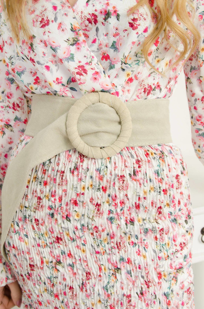 ZAMSZOWY PASEK Z OKRĄGŁĄ Z KLAMRĄ  - BEŻOWY