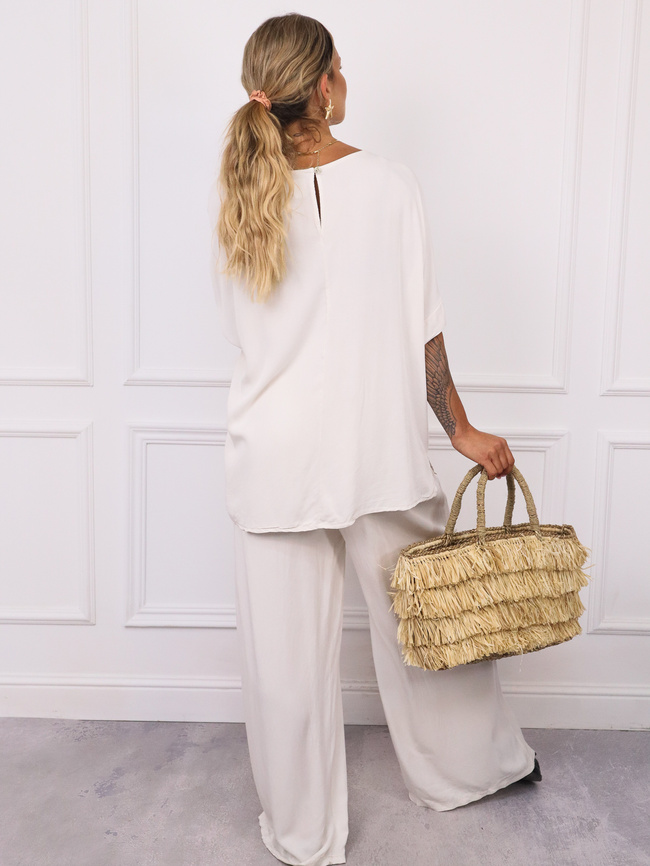 KOMPLET T-SHIRT OVERSIZE+ SPODNIE Z GUMĄ W PASIE- BEŻOWY