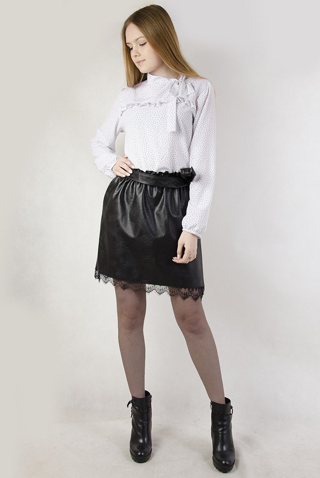Czarna spódnica skórkowa z koronką typu bombka