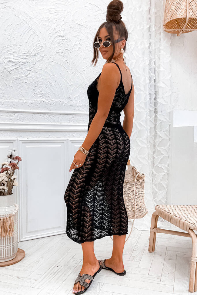 SUKIENKA MAXI AŻUROWA BOHO- CZARNA