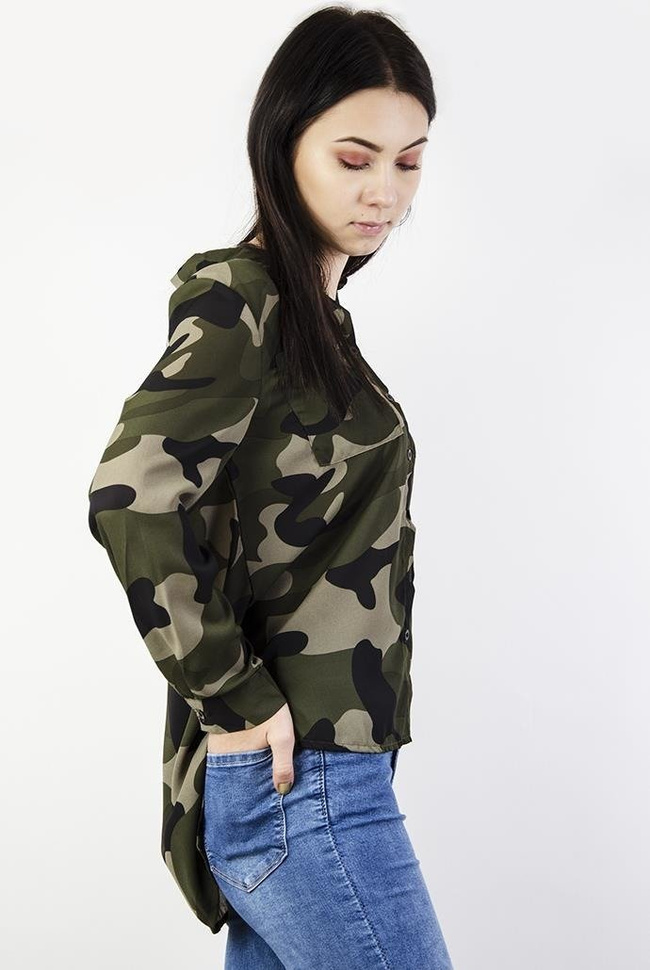 Asymetryczna koszula moro z kieszeniami