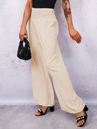 SPODNIE MATERIAŁOWE Z SZEROKIMI NOGAWKAMI I GUMĄ W PASIE- BEŻOWE