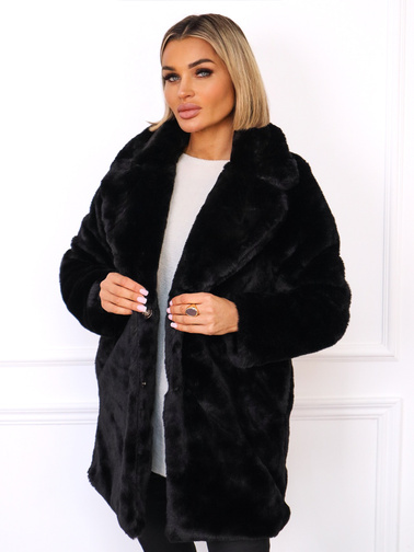 PŁASZCZ FUTRZANY Z KOŁNIERZEM- CZARNY