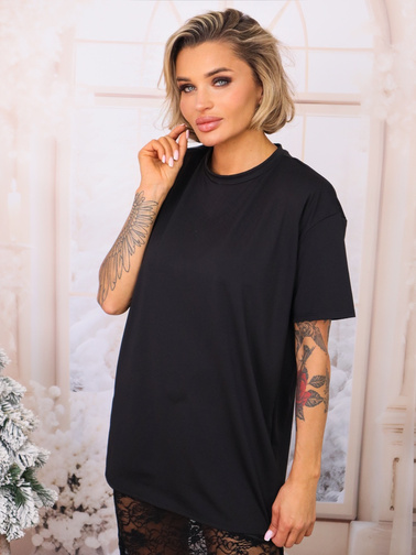 DŁUGI T-SHIRT OVERSIZE TUNIKA- CZARNY