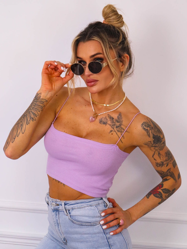 TOP PRĄŻKOWANY NA RAMIĄCZKACH- FIOLETOWY