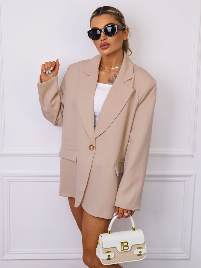 MARYNARKA OVERSIZE ZAPINANA NA GUZIKI- CIEMNY BEŻ