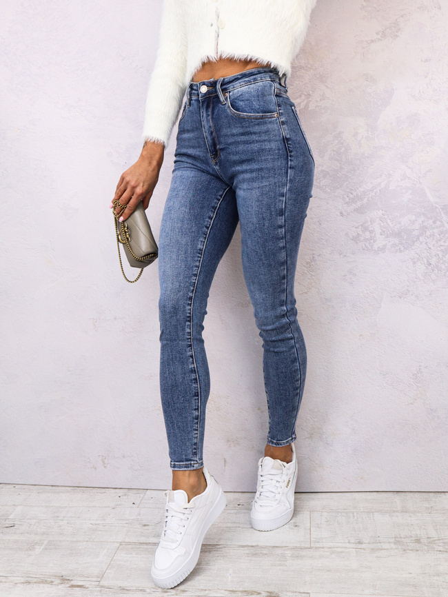 SPODNIE JEANSOWE Z WYSOKIM STANEM - NIEBIESKIE