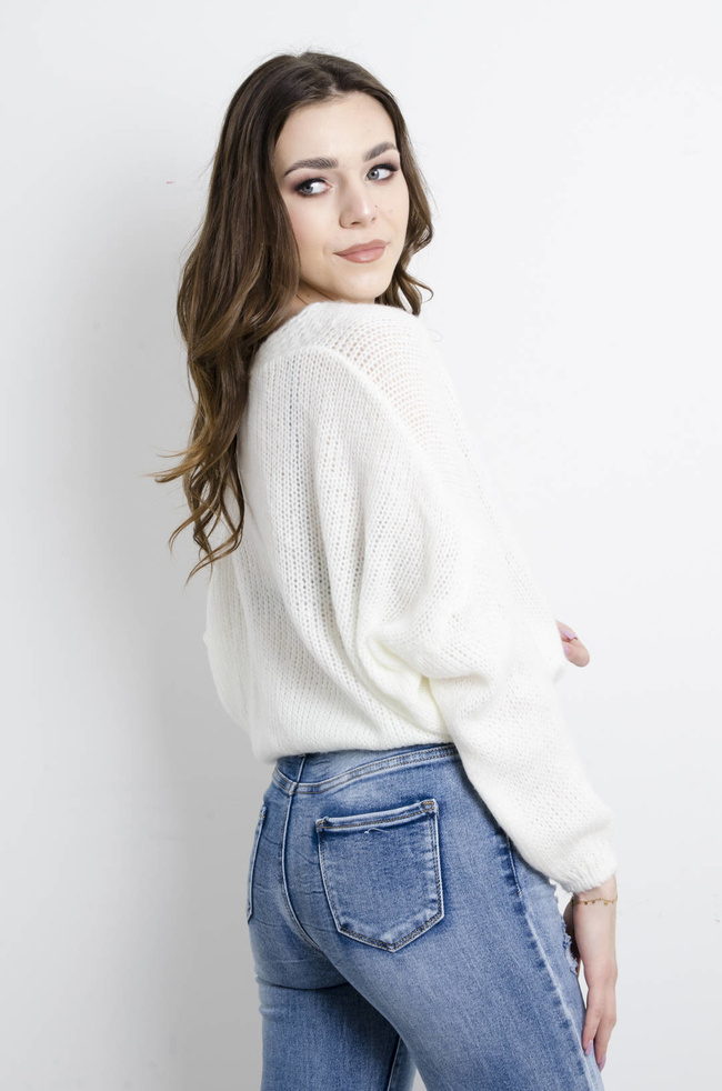 SWETER KARDIGAN ZAPINANY NA GUZIKI- BIAŁY