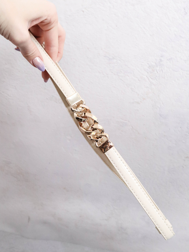 PASEK Z EKOSKÓRY ZE ZŁOTYM ŁACUSZKIEM- BEŻOWY