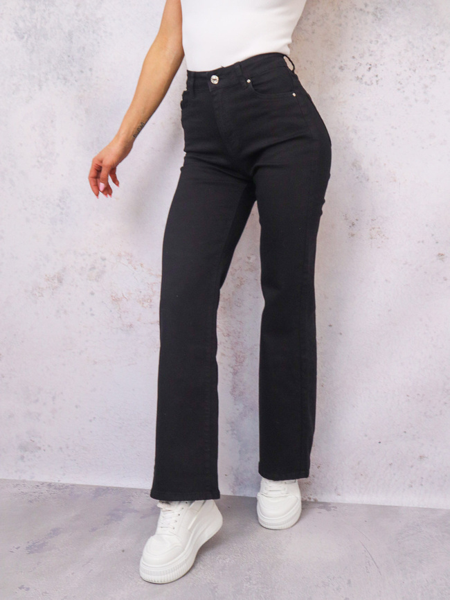 CZARNE SPODNIE JEANSOWE Z SZEROKIMI NOGAWKAMI