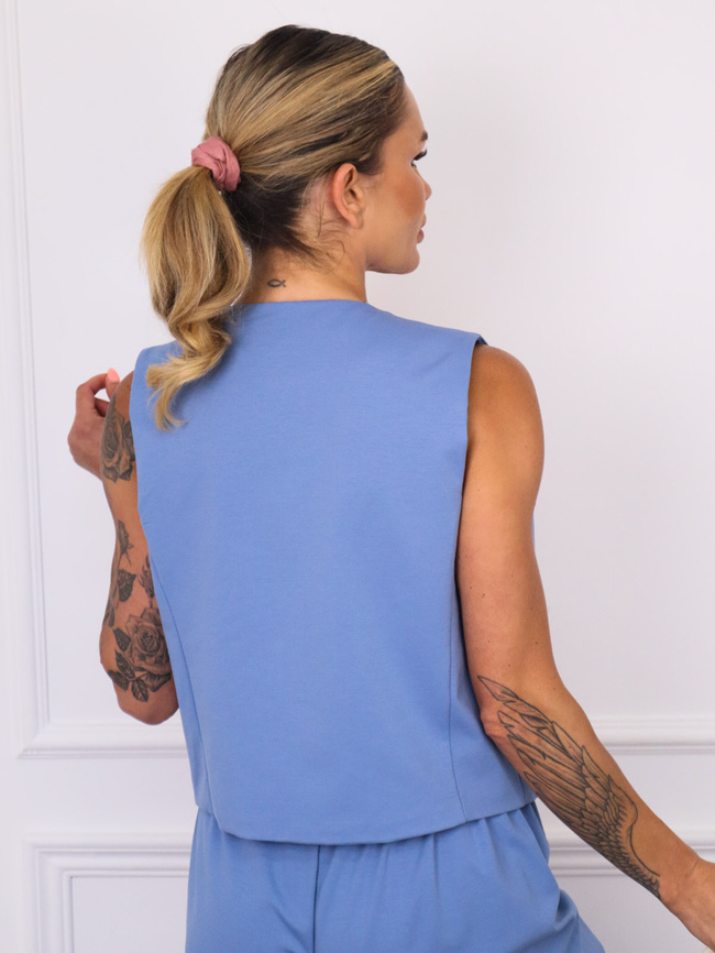 KOMPLET KAMIZELKA+ SPODNIE Z SZEROKIMI NOGAWKAMI I PASKIEM- NIEBIESKI