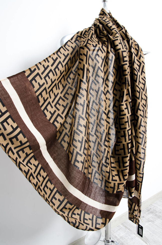 BRĄZOWO-CZARNY SZAL WE WZORY