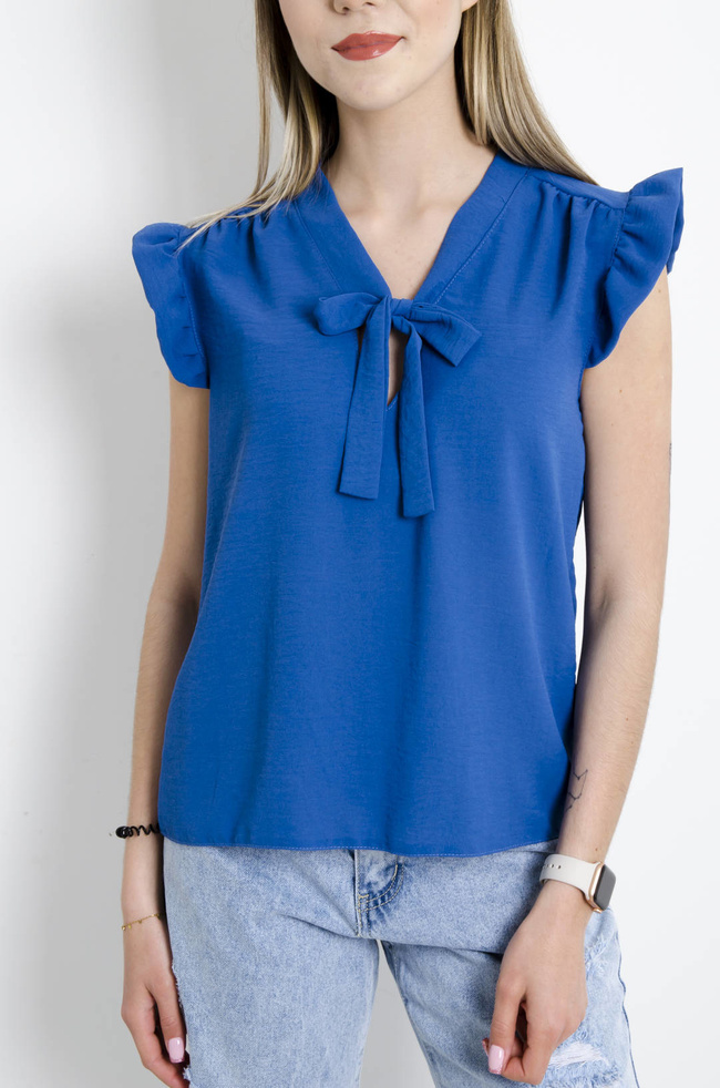 BLUZKA Z WIĄZANIEM GRANATOWA