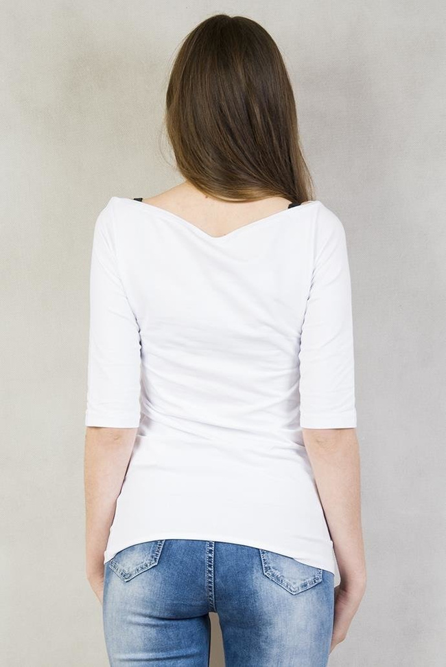 Biała bluzka z rękawem 3/4 i dekoltem w "łódkę"