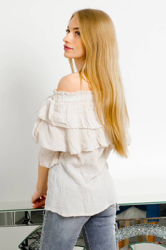 BEŻOWA MUŚLINOWA BLUZKA HISZPANKA