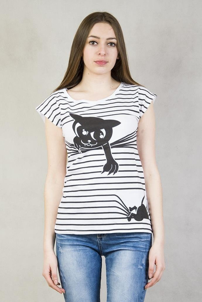 Biała bluzka z kotem