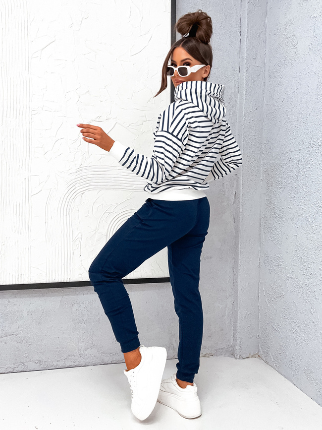 KOMPLET DRESOWY SPODNIE+ BLUZA W PASKI- GRANATOWY