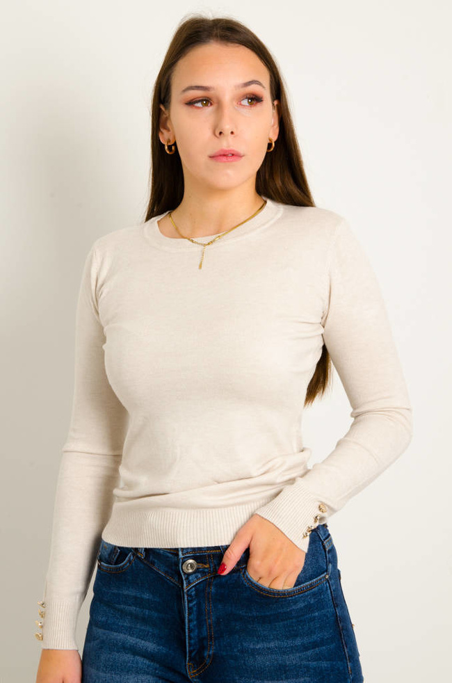 SWETER Z OZDOBNYMI GUZIKAMI- BEŻOWY