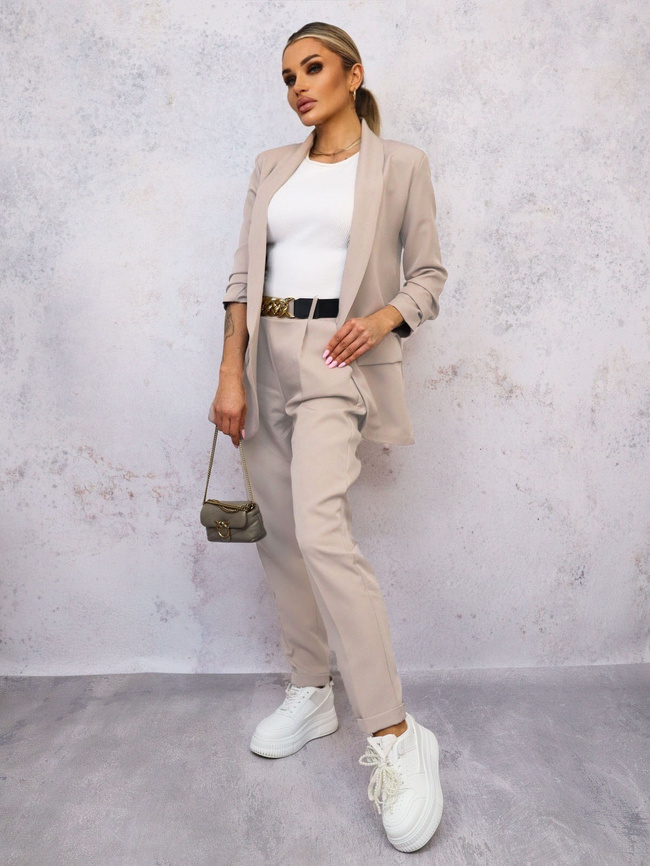 CIEMNOBEŻOWY KOMPLET MARYNARKA+ SPODNIE