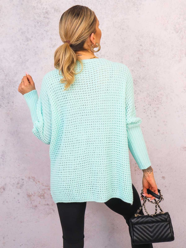 SWETER OVERSIZE O KROJU NIETOPERZA Z OZDOBNĄ APLIKACJĄ- ZIELONY