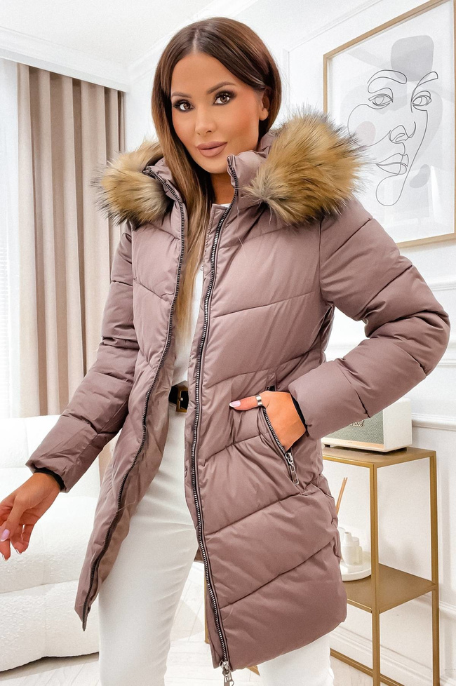 BRĄZOWA PIKOWANA KURTKA Z KAPTUREM 