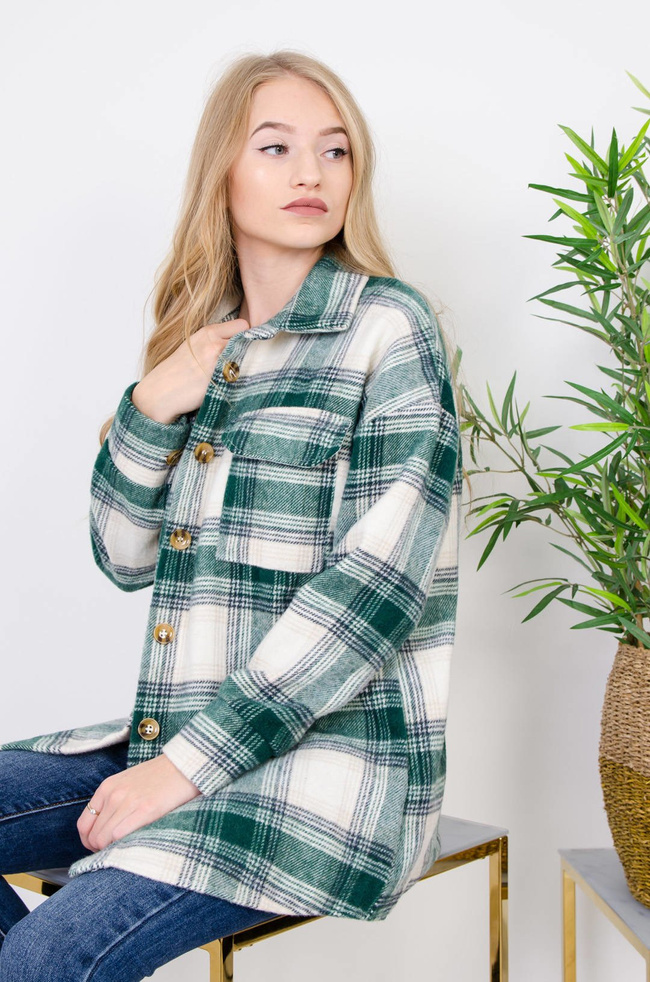 ZIELONA FLANELOWA KOSZULA W KRATĘ ZAPINANA NA GUZIKI