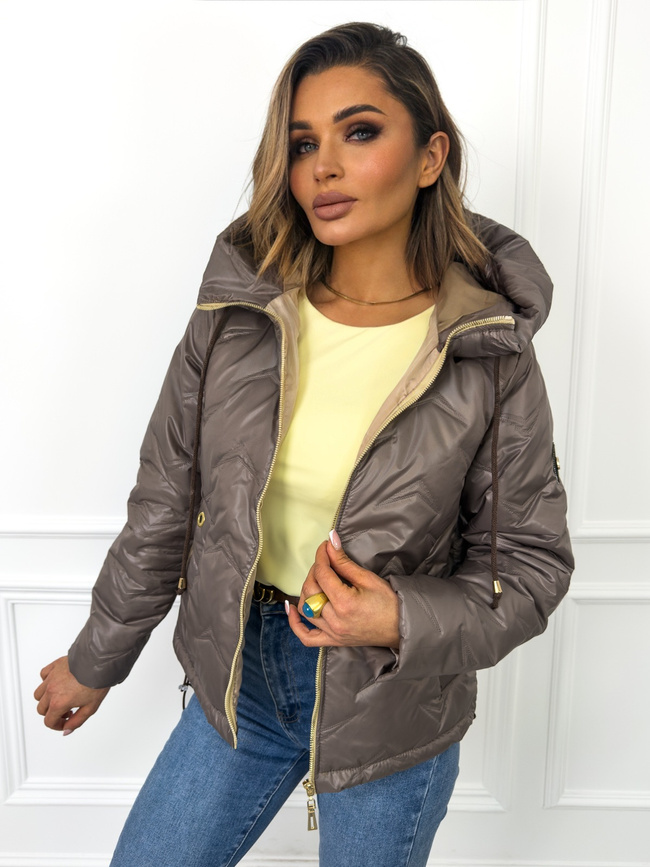 KURTKA PRZEJŚCIOWA Z KAPTUREM I ŚCIĄGACZAMI PO BOKACH- BRĄZOWA