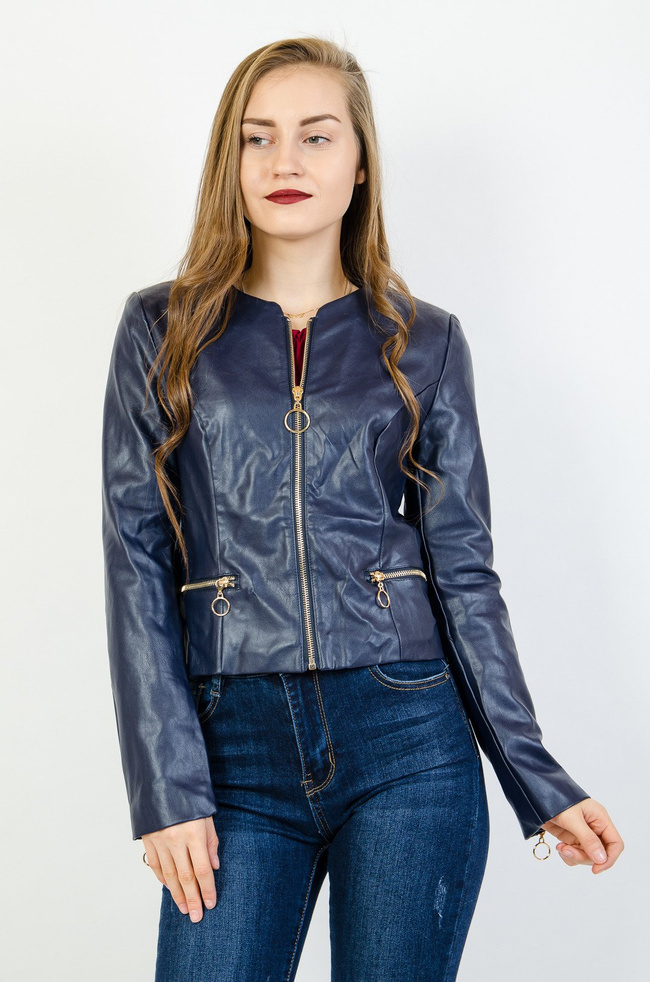 Granatowa ramoneska ze złotymi zamkami