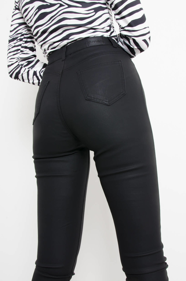 SPODNIE WOSKOWANE Z WYSOKIM STANEM- CZARNE 