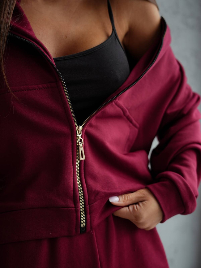 BAWEŁNIANY KOMPLET DRESOWY BLUZA ROZPINANA+ SPODNIE- BORDOWY