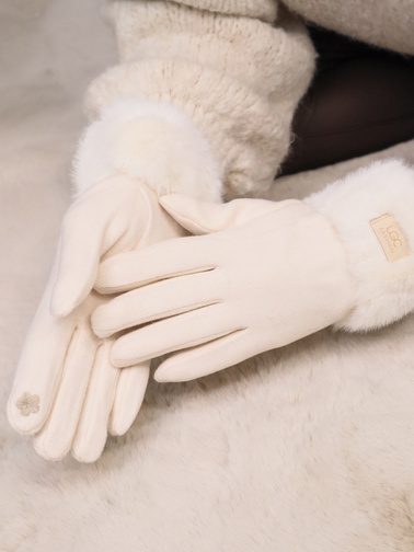 RĘKAWICZKI DZIANINOWE Z FUTERKIEM I NASZYWKĄ- EKRI