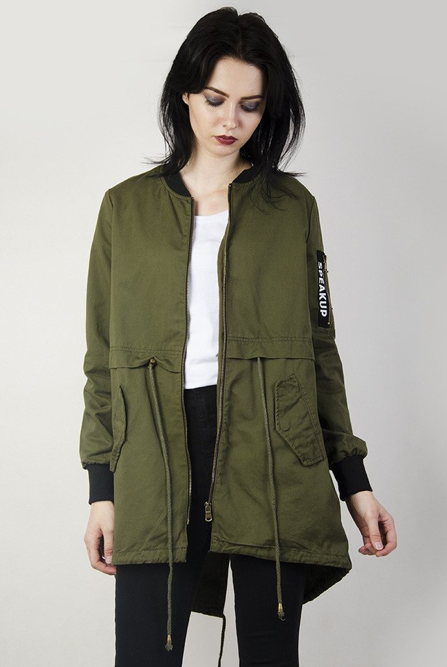 Kurtka parka z naszywką i napisem z tyłu