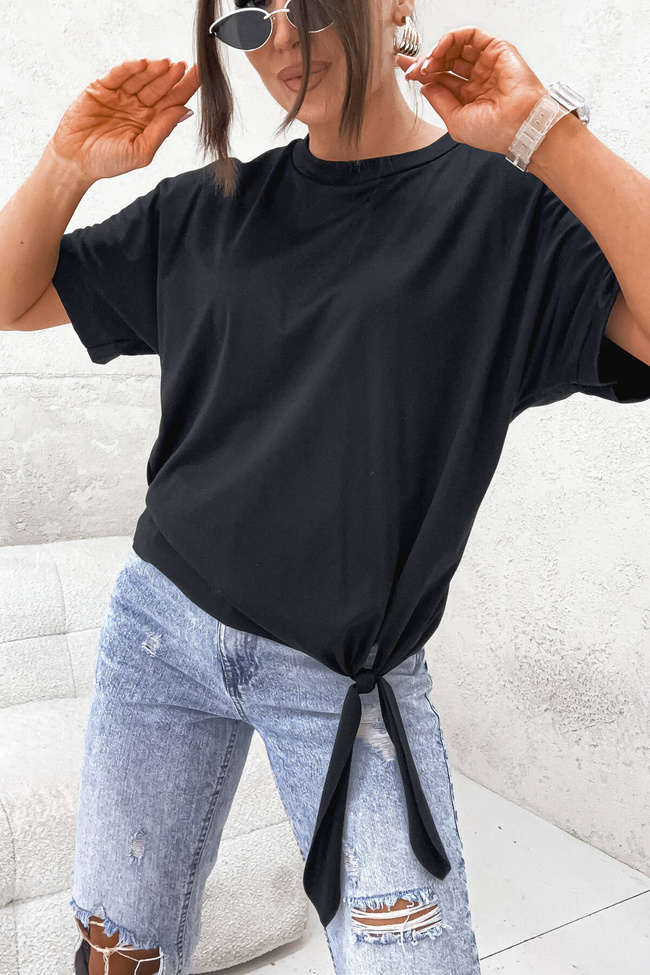 BLUZKA NA KRÓTKI RĘKAW WIĄZANA NA BOKU- CZARNA