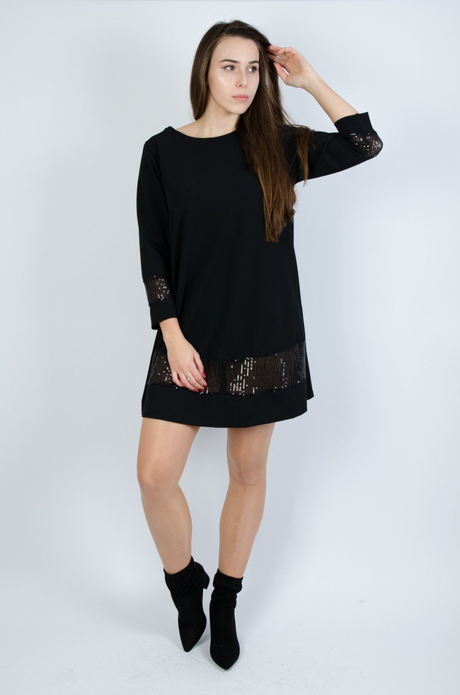 SUKIENKA TRAPEZOWA Z CEKINAMI W KOLORZE CZARNYM
