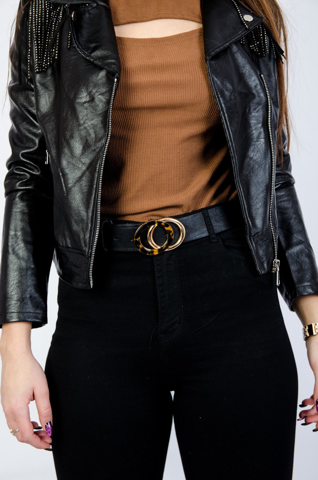 CZARNY PASEK ZŁOTĄ KLAMRĄ 