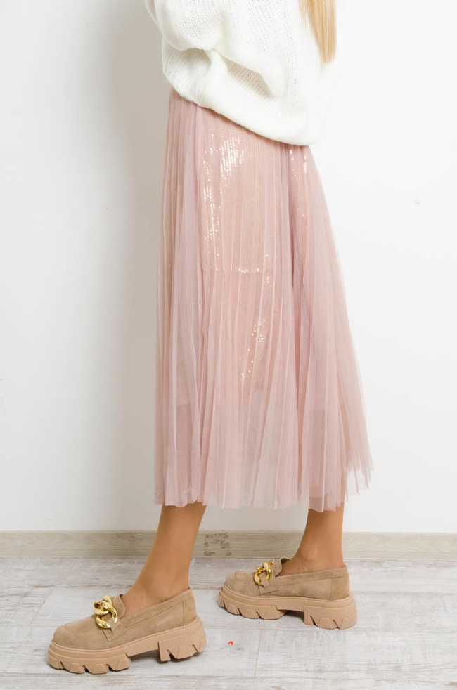 RÓŻOWA SPÓDNICA TIULOWA Z CEKINAMI