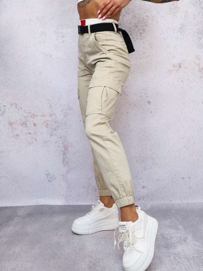SPODNIE BOJÓWKI CARGO + PASEK- BEŻOWE